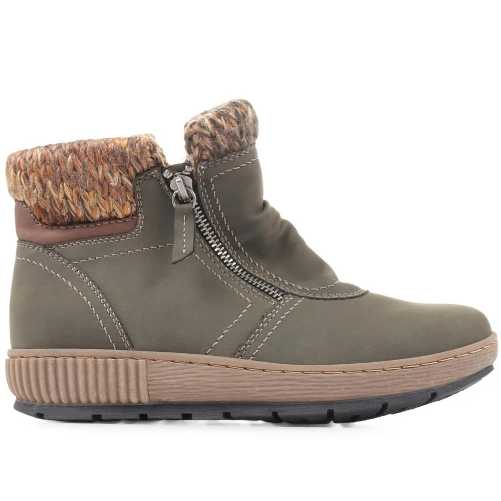 Knitted Cuff Ankle Boots - WBINS36025 / 322 459 - Khaki - Image 2