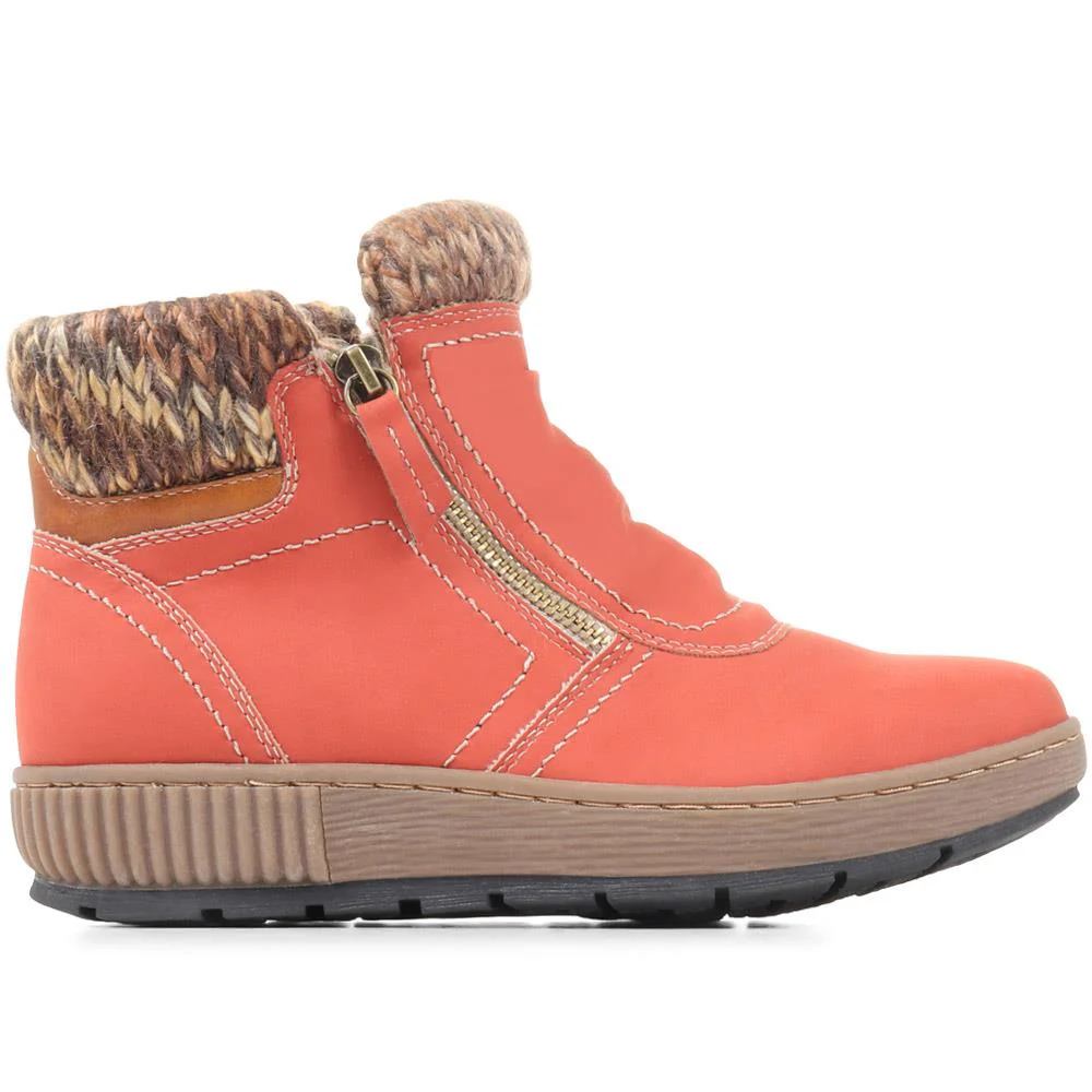 Knitted Cuff Ankle Boots - WBINS36025 / 322 459 - Red - Image 2