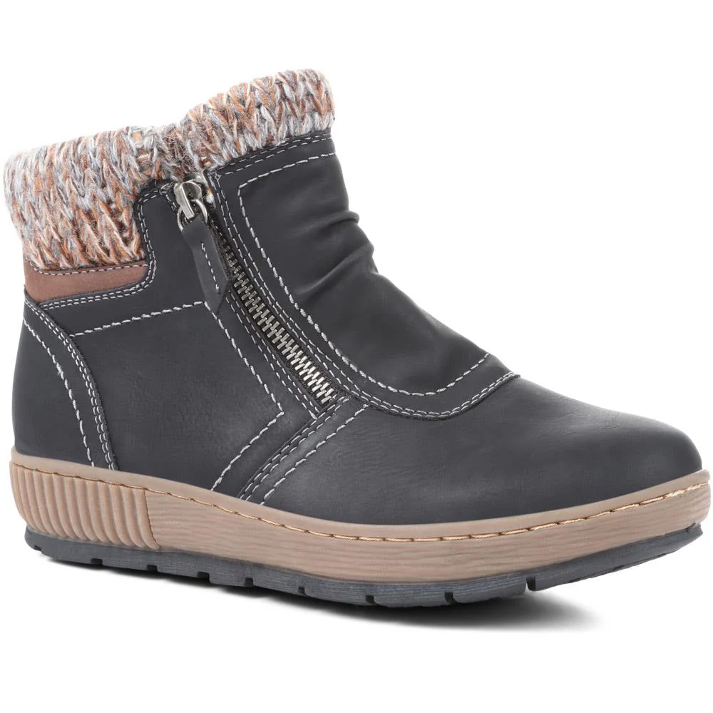 Knitted Cuff Ankle Boots - WBINS36025 / 322 459 - Black