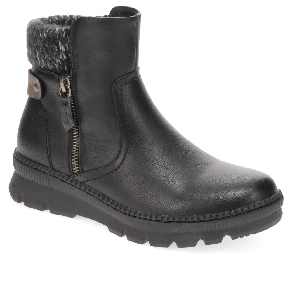Knitted Cuff Ankle Boots - WBINS40169 / 326 116 - Black