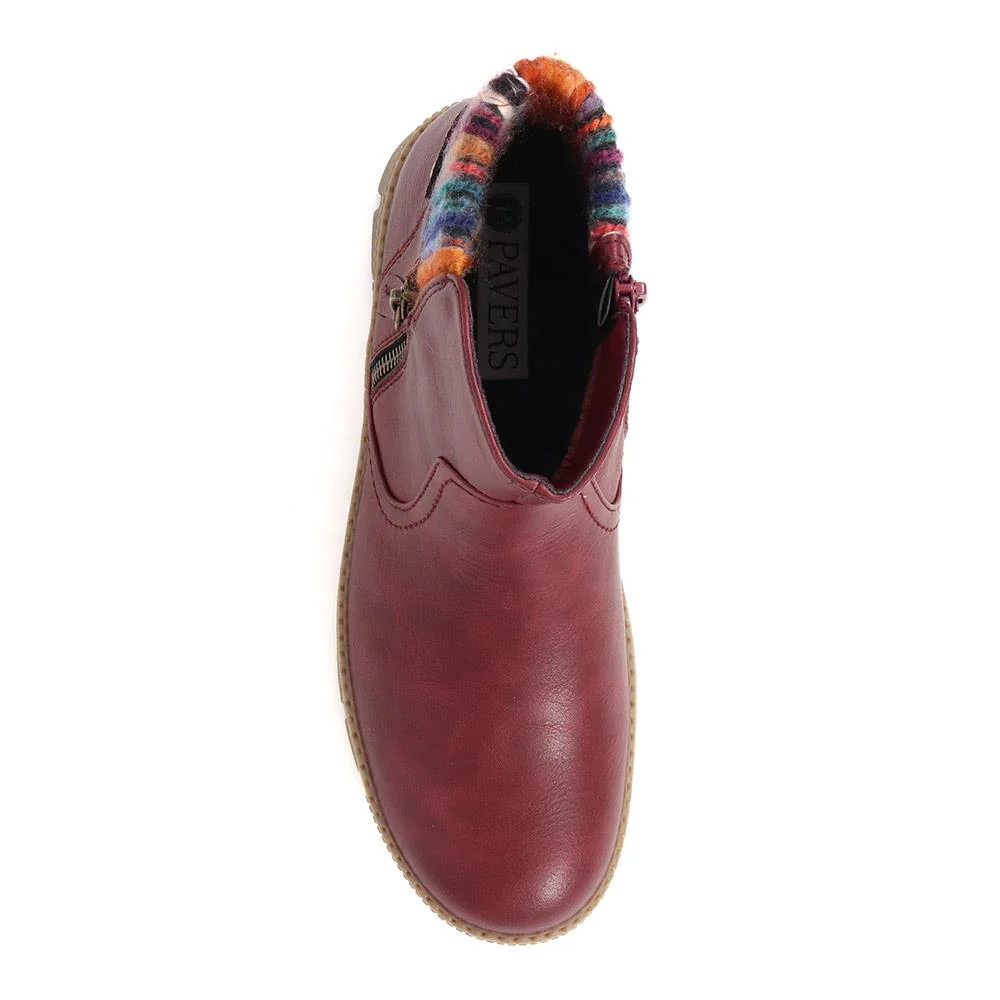 Knitted Cuff Ankle Boots - WBINS40169 / 326 116 - Burgundy - Image 4