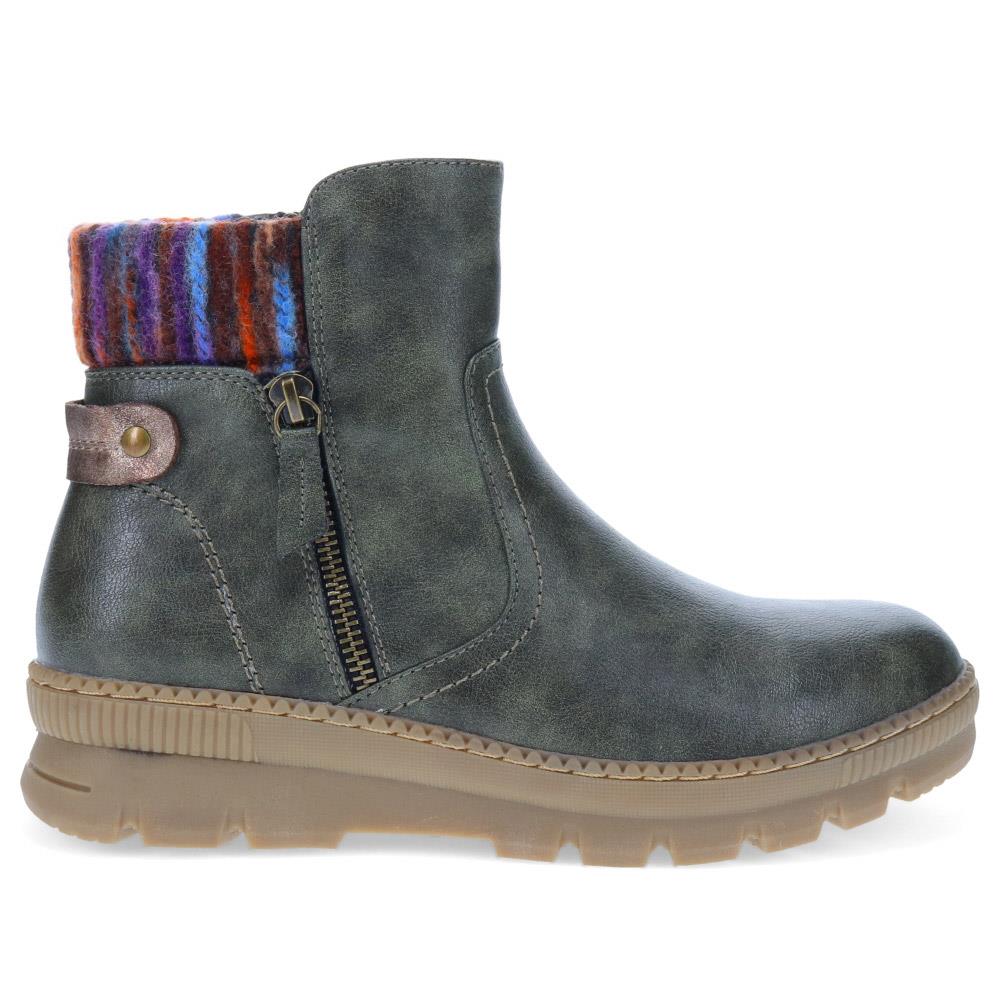 Knitted Cuff Ankle Boots - WBINS40169 / 326 116 - Olive - Image 2