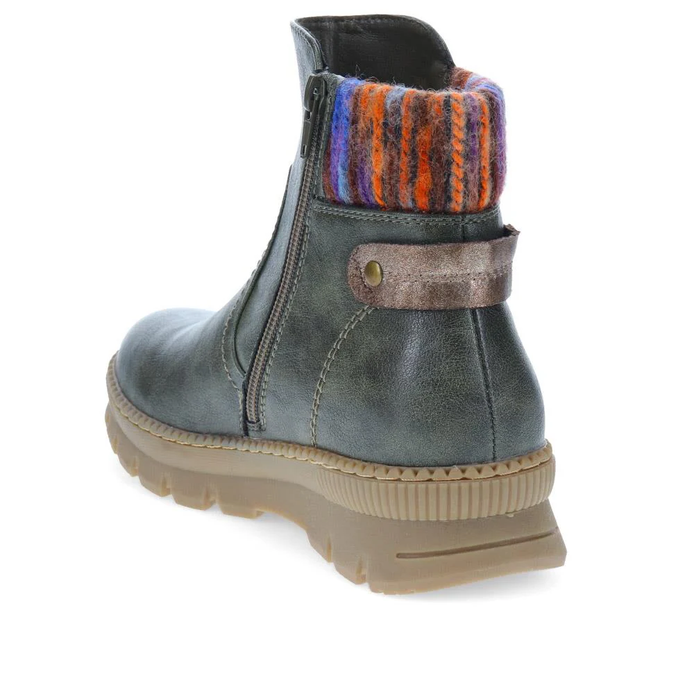 Knitted Cuff Ankle Boots - WBINS40169 / 326 116 - Olive - Image 3