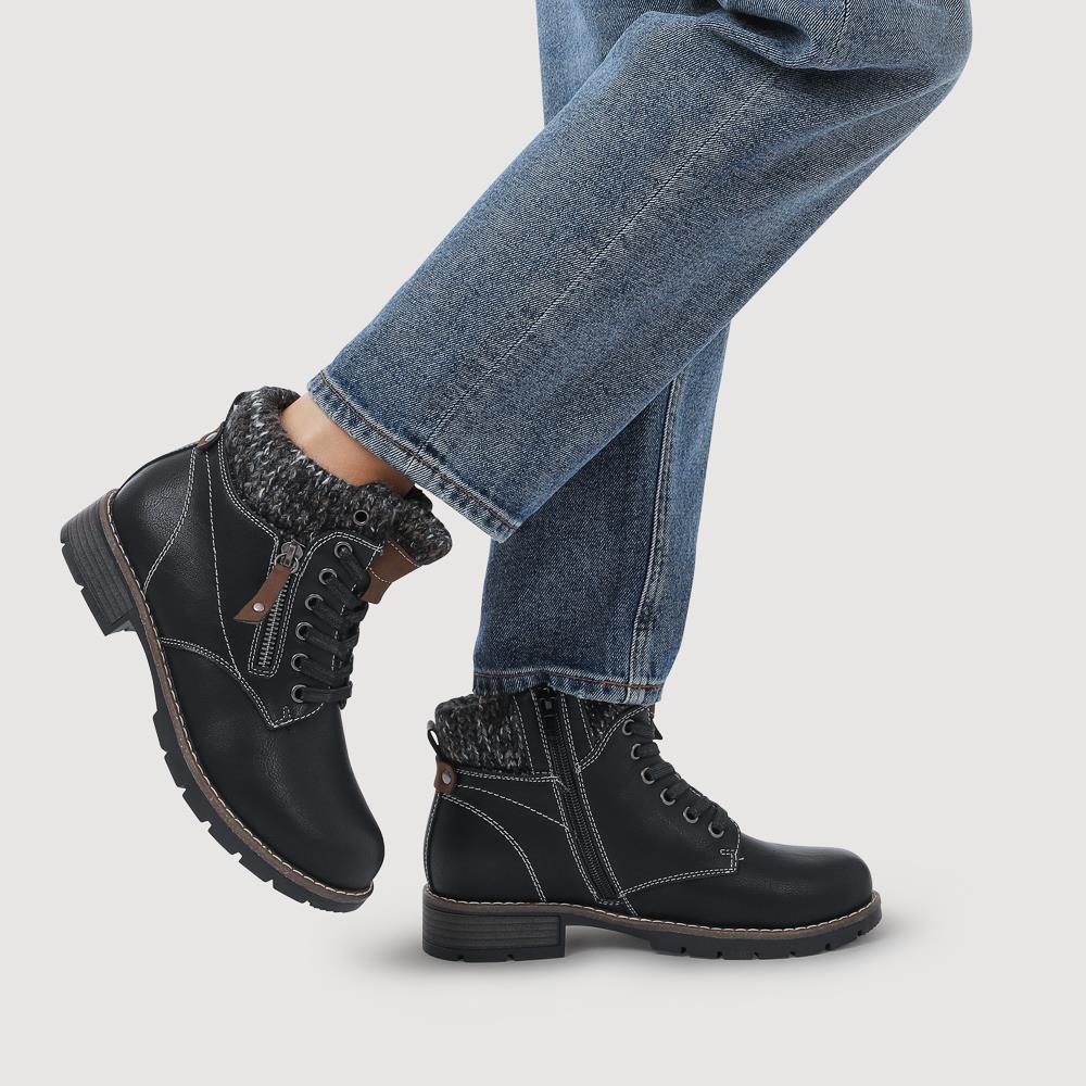 Knitted Cuff Ankle Boots - WBINS40243 / 326 500 - Black - Image 5