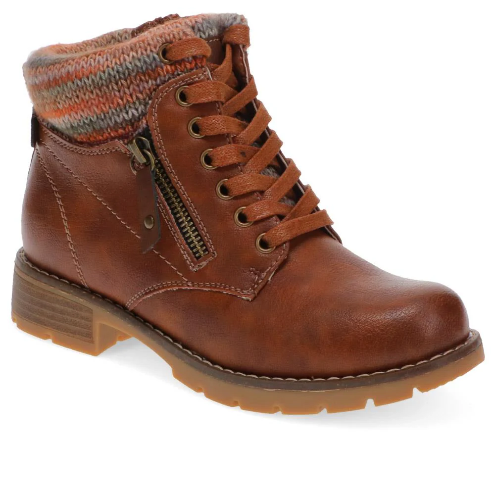 Knitted Cuff Ankle Boots - WBINS40243 / 326 500 - Tan