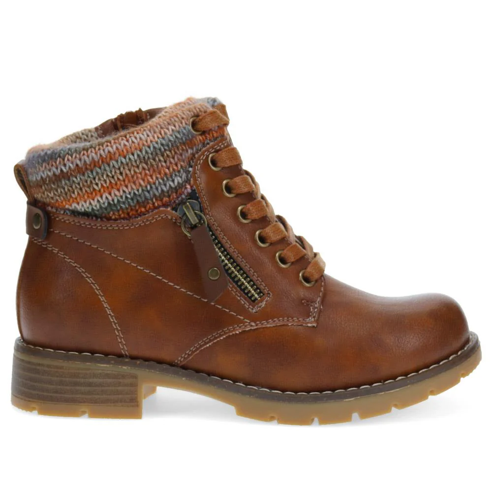 Knitted Cuff Ankle Boots - WBINS40243 / 326 500 - Tan - Image 2