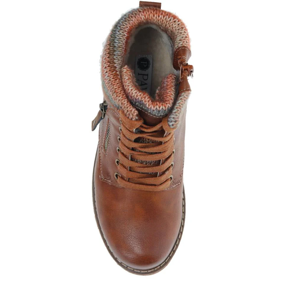 Knitted Cuff Ankle Boots - WBINS40243 / 326 500 - Tan - Image 5