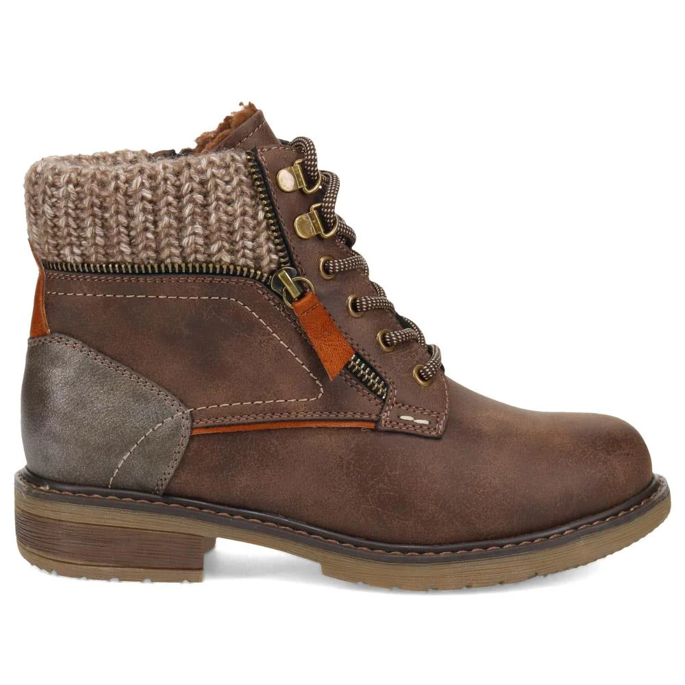 Knitted Cuff Ankle Boots - WBINS40246 / 326 519 - Chocolate - Image 2
