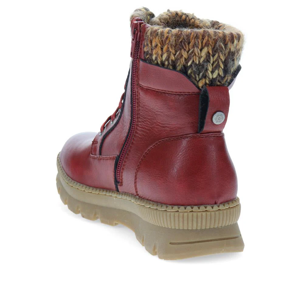 Knitted Cuff Lace-Up Boots - WBINS40171 / 326 117 - Burgundy - Image 3