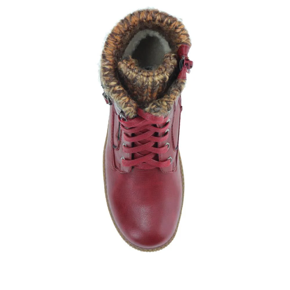 Knitted Cuff Lace-Up Boots - WBINS40171 / 326 117 - Burgundy - Image 5