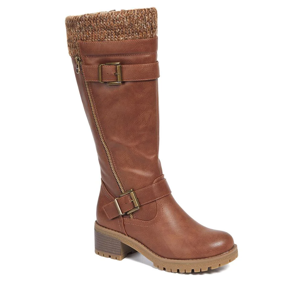 Knitted Cuff Long Boots - WOIL40011 / 326 108 - Tan
