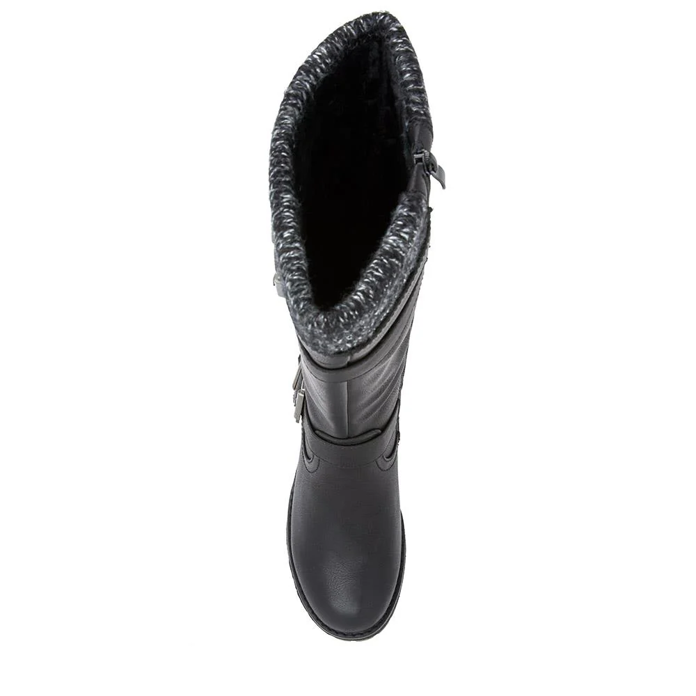 Knitted Cuff Long Boots - WOIL40011 / 326 108 - Black - Image 4