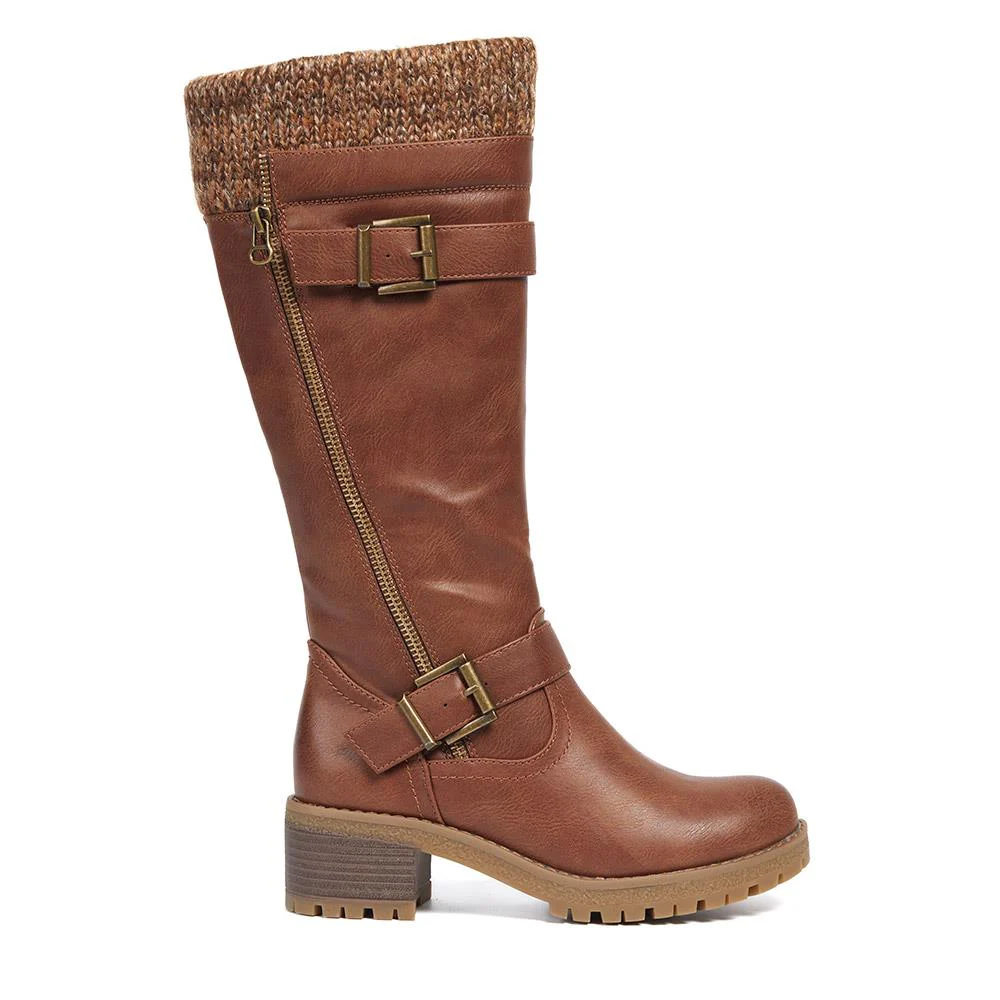 Knitted Cuff Long Boots - WOIL40011 / 326 108 - Tan - Image 2
