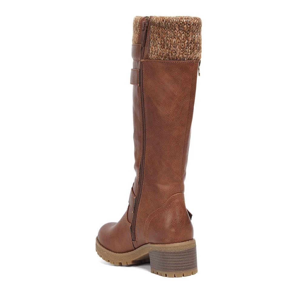 Knitted Cuff Long Boots - WOIL40011 / 326 108 - Tan - Image 3