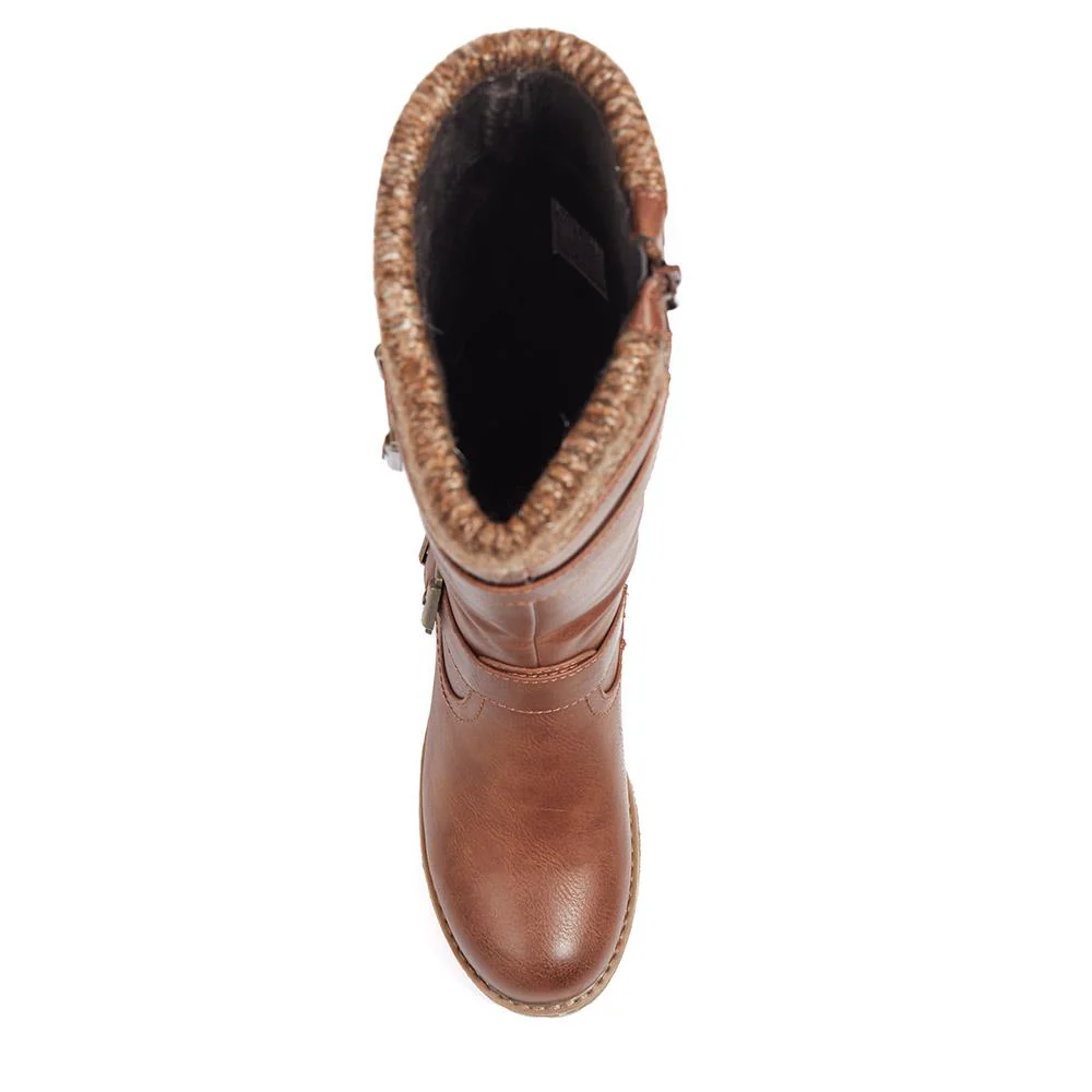 Knitted Cuff Long Boots - WOIL40011 / 326 108 - Tan - Image 5