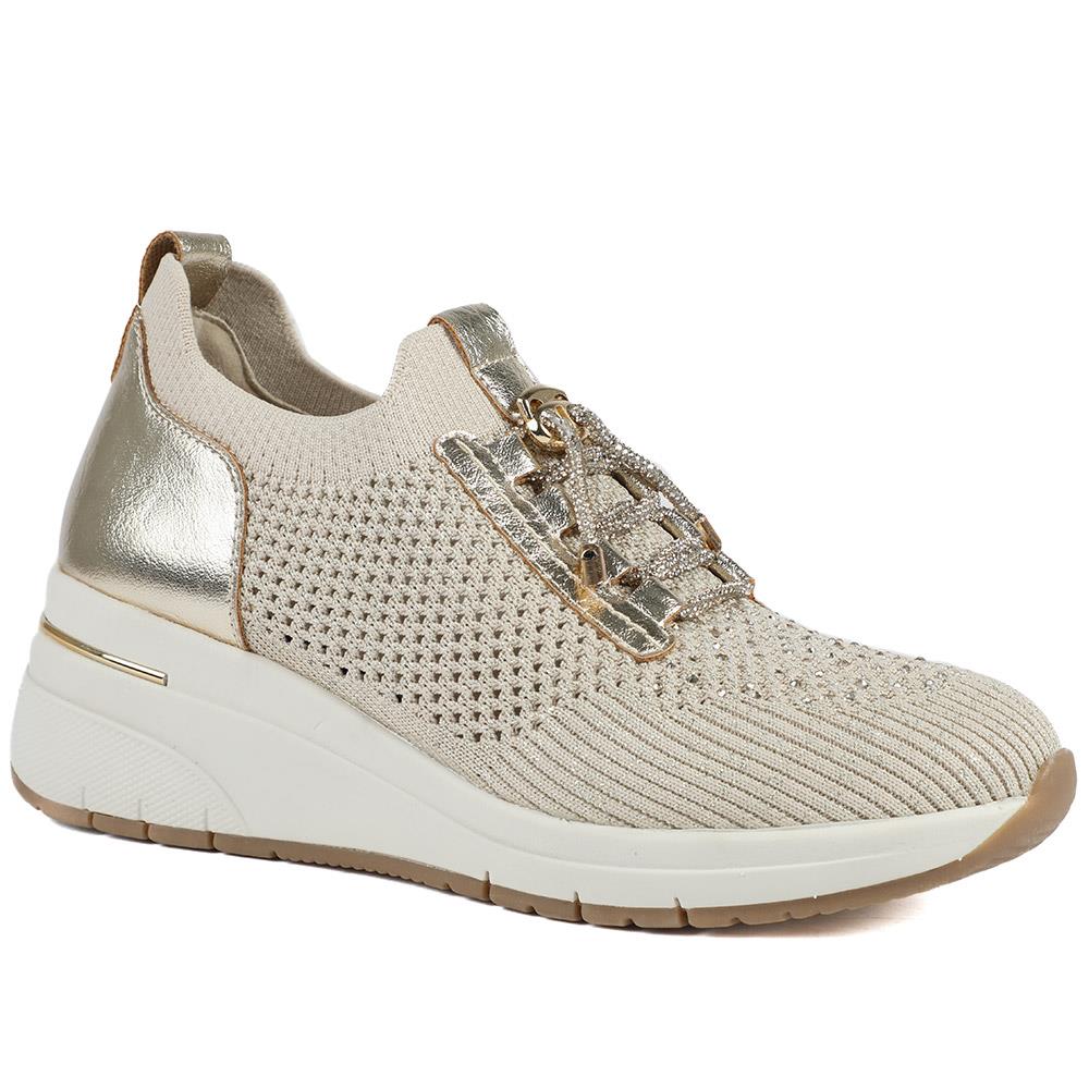 Knitted Slip On Wedge Trainers - WOIL43021 / 329 313 - Gold