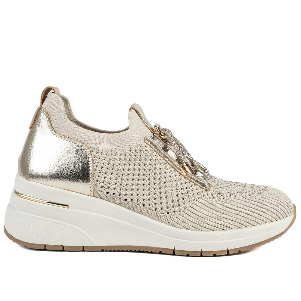 Knitted Slip On Wedge Trainers - WOIL43021 / 329 313 - Gold - Image 3
