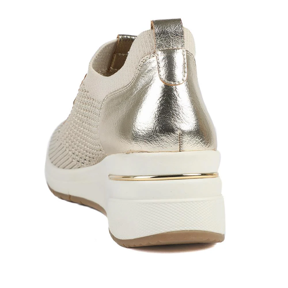 Knitted Slip On Wedge Trainers - WOIL43021 / 329 313 - Gold - Image 4