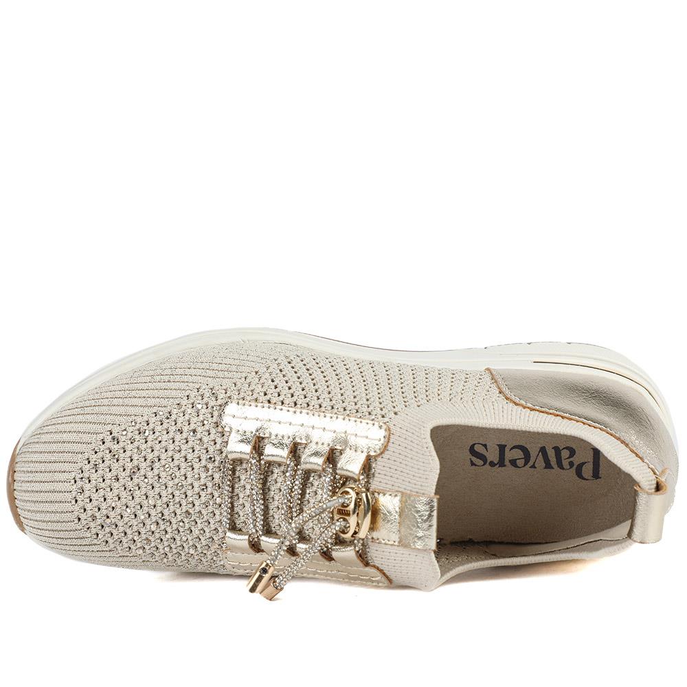 Knitted Slip On Wedge Trainers - WOIL43021 / 329 313 - Gold - Image 5