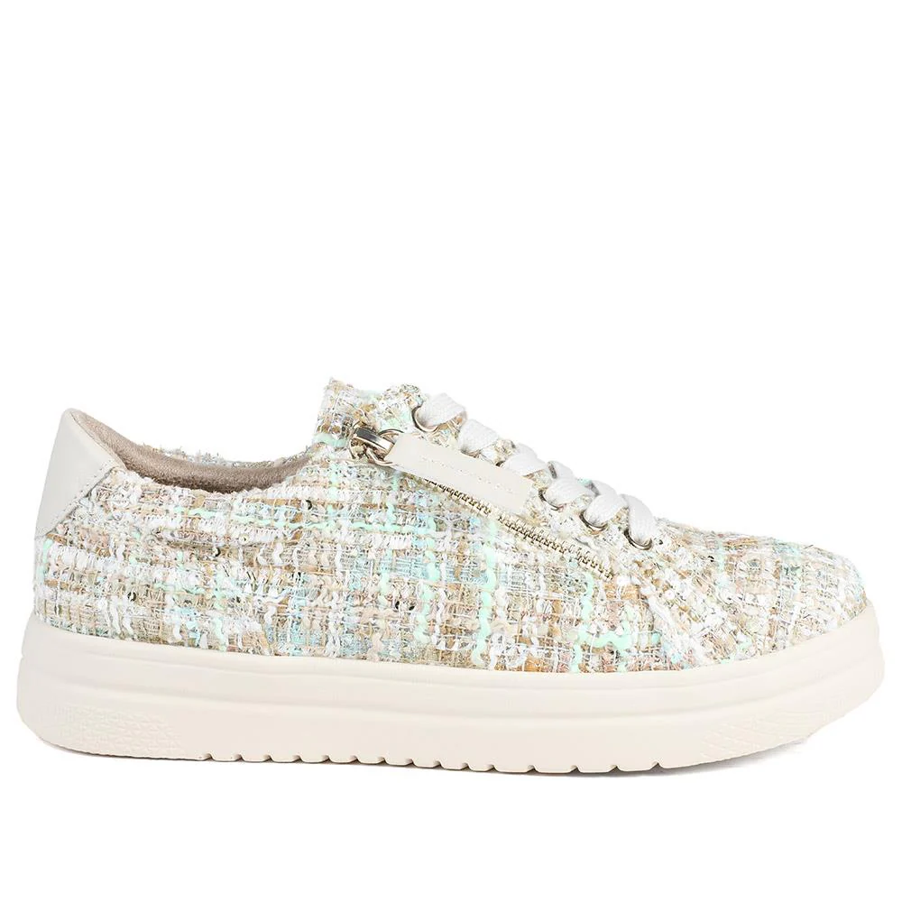 Knitted Zip & Lace Fasten Trainers - WBINS43002 / 328 883 - Beige Multi - Image 3