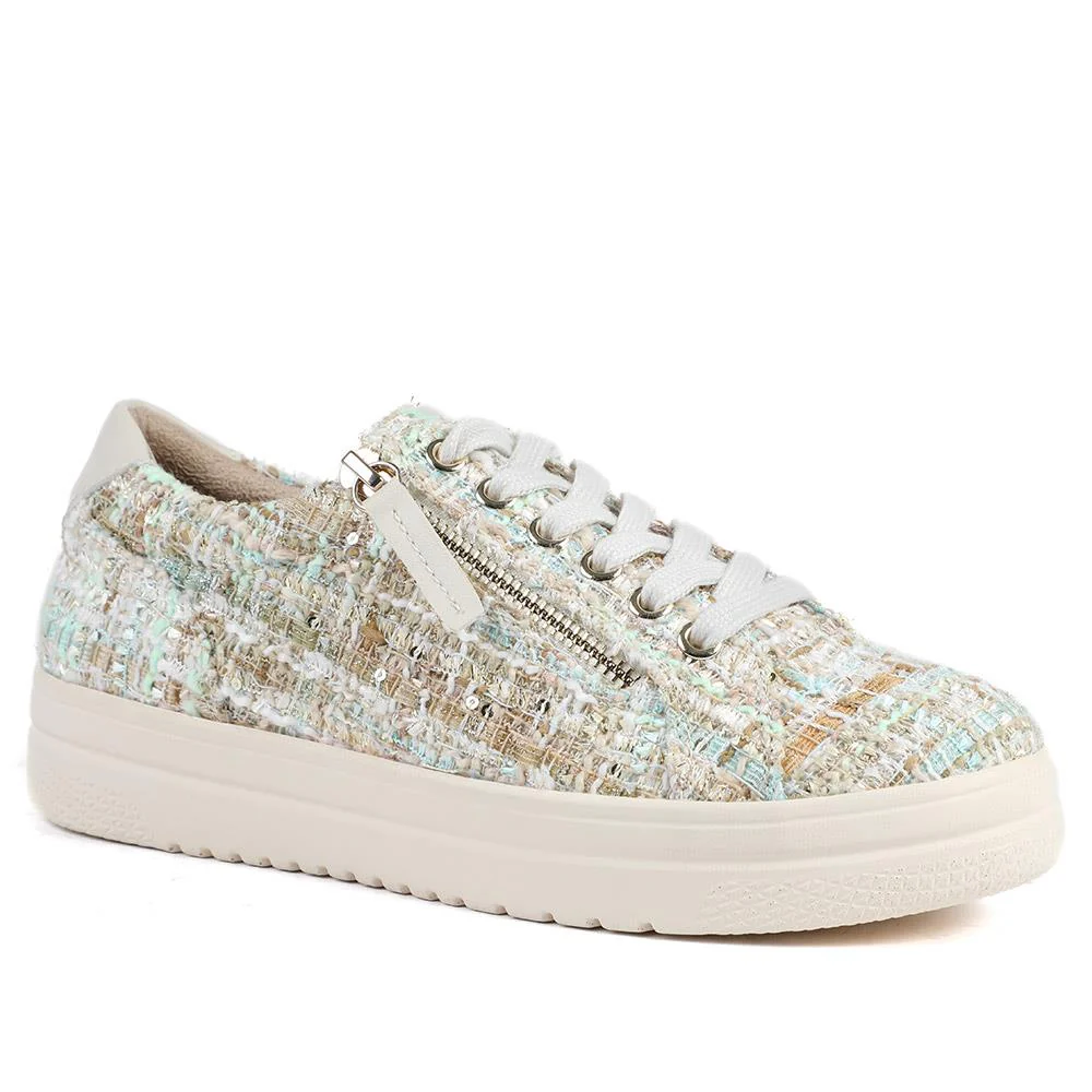 Knitted Zip & Lace Fasten Trainers - WBINS43002 / 328 883 - Beige Multi