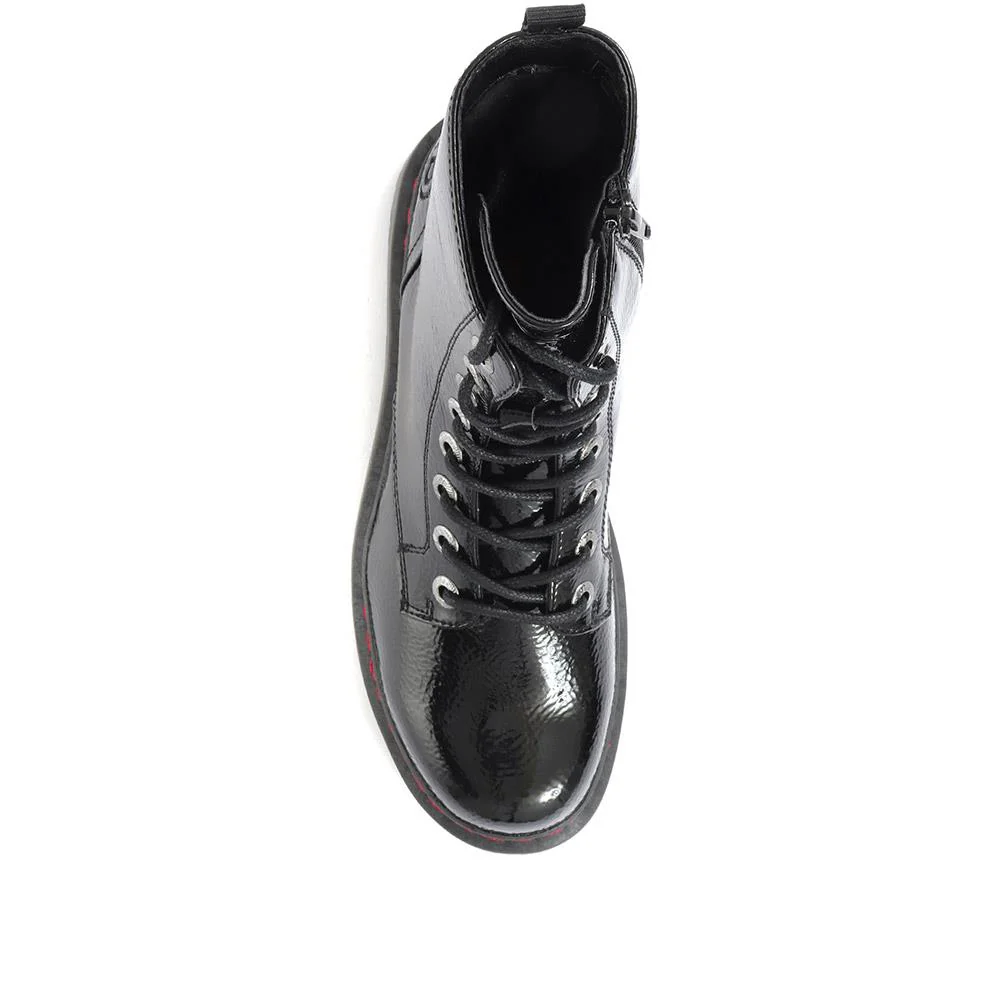 Lace-Up Ankle Boots - BUG34513 / 320 892 - Black Patent - Image 4