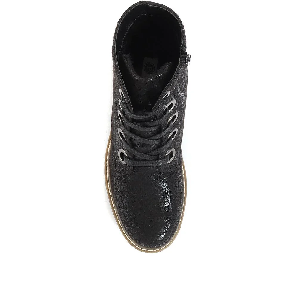 Lace-Up Ankle Boots - WBINS34007 / 320 582 - Black Floral - Image 4