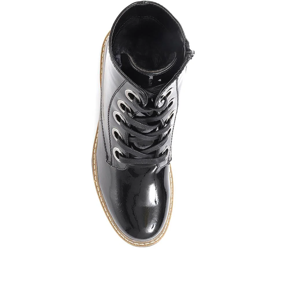Lace-Up Ankle Boots - WBINS34007 / 320 582 - Black Patent - Image 4