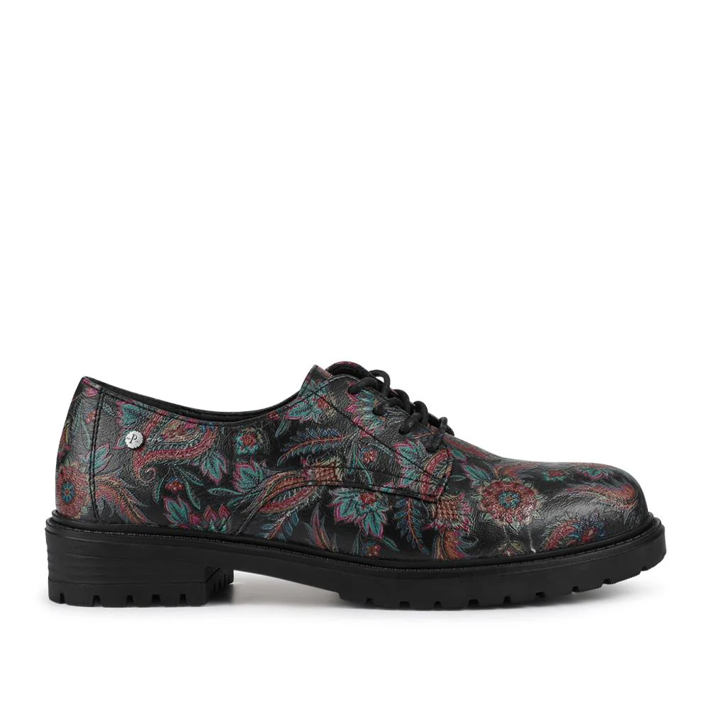 Lace-Up Block Heel Shoes - WOIL42011 / 327 898 - Black Paisley - Image 2