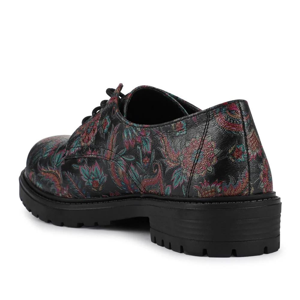 Lace-Up Block Heel Shoes - WOIL42011 / 327 898 - Black Paisley - Image 3