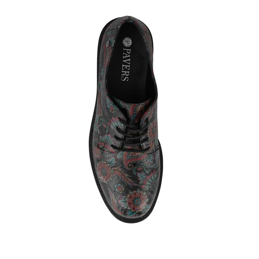 Lace-Up Block Heel Shoes - WOIL42011 / 327 898 - Black Paisley - Image 4