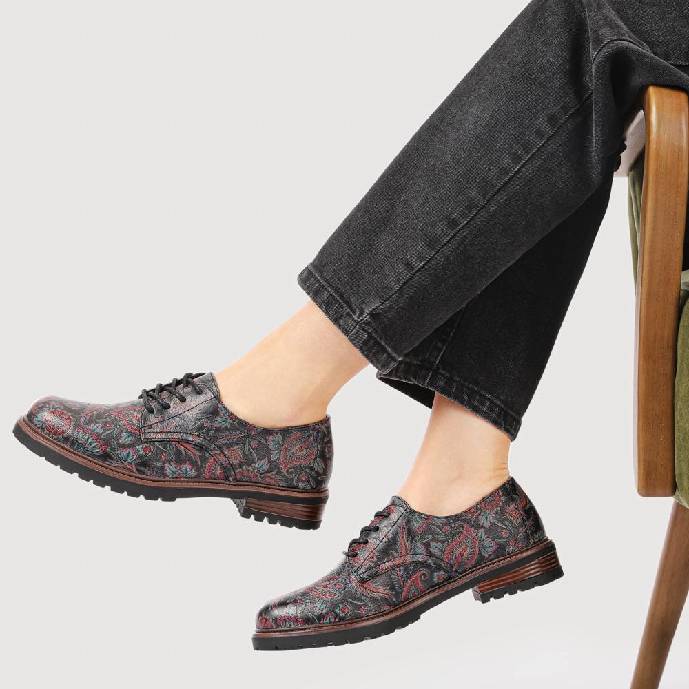 Lace-Up Block Heel Shoes - WOIL42011 / 327 898 - Black Paisley - Image 5