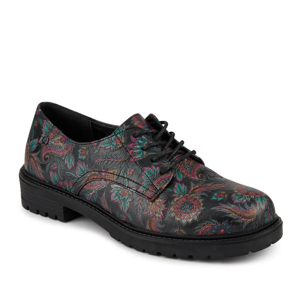 Lace-Up Block Heel Shoes - WOIL42011 / 327 898 - Black Paisley