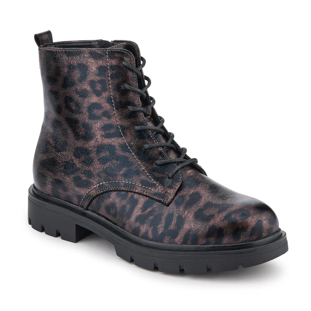 Lace-Up Block-Heeled Boots - WBINS42017 / 328 111 - Brown Leopard