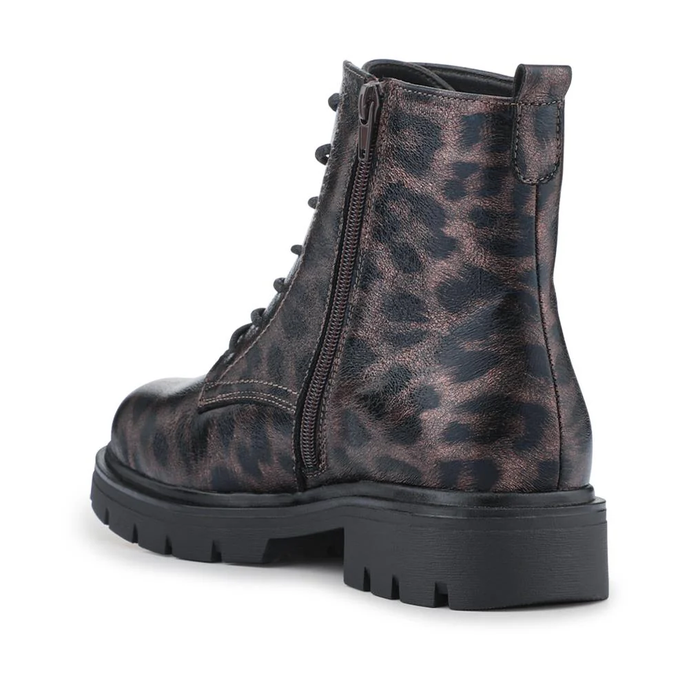 Lace-Up Block-Heeled Boots - WBINS42017 / 328 111 - Brown Leopard - Image 3