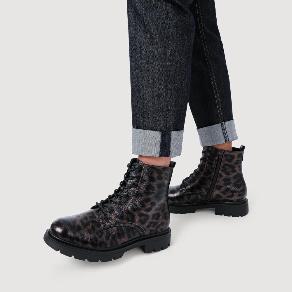 Lace-Up Block-Heeled Boots - WBINS42017 / 328 111 - Brown Leopard - Image 5