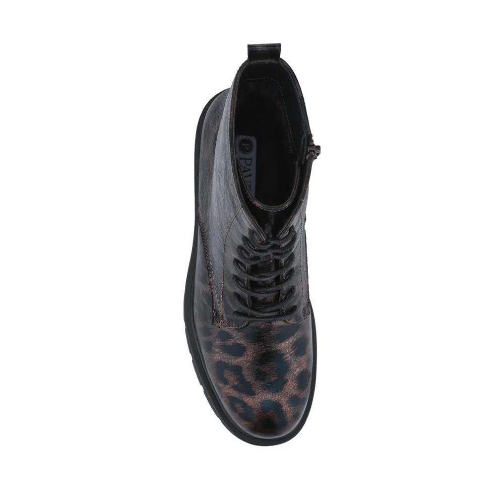 Lace-Up Block-Heeled Boots - WBINS42017 / 328 111 - Brown Leopard - Image 6
