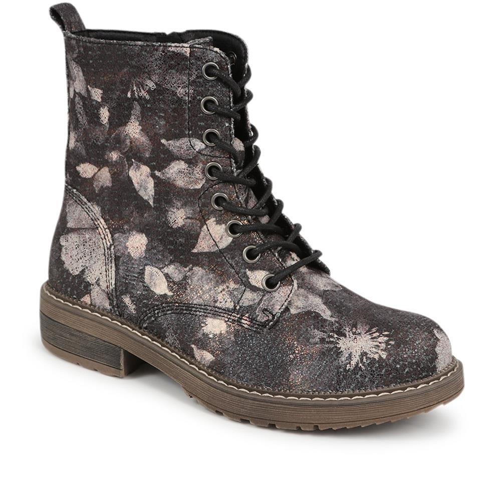 Lace-Up Boots - PINYI40009 / 326 032 - Black Floral