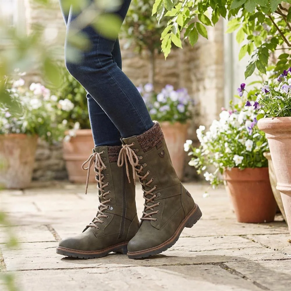 Lace-Up Calf Boots - BRK38009 / 324 531 - Khaki - Image 2