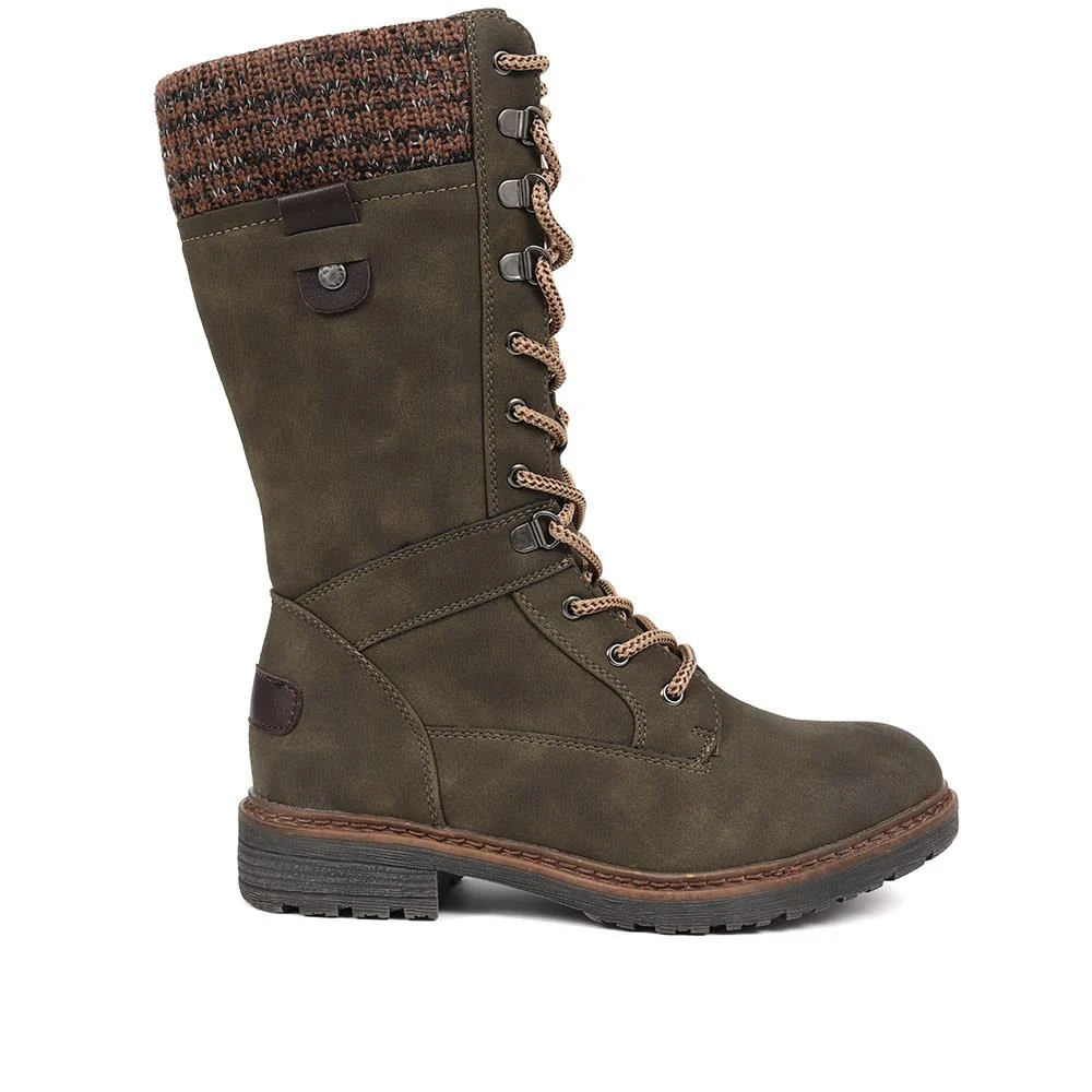 Lace-Up Calf Boots - BRK38009 / 324 531 - Khaki - Image 3