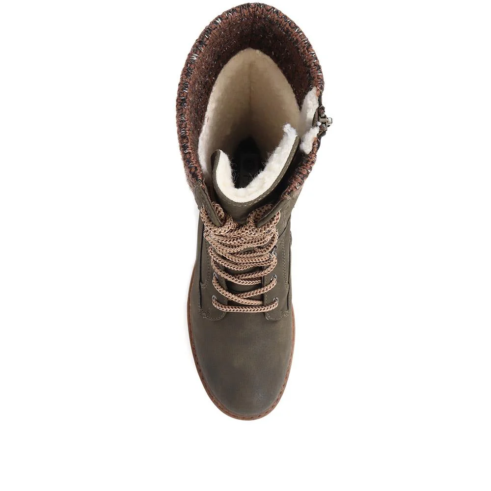 Lace-Up Calf Boots - BRK38009 / 324 531 - Khaki - Image 4