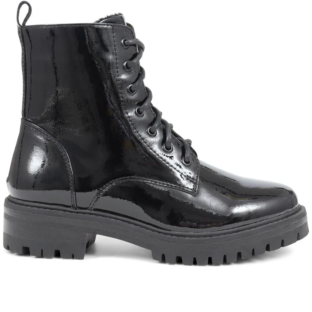 Lace-Up Chunky Ankle Boots - BELWBINS38043 / 324 156 - Black Patent - Image 2