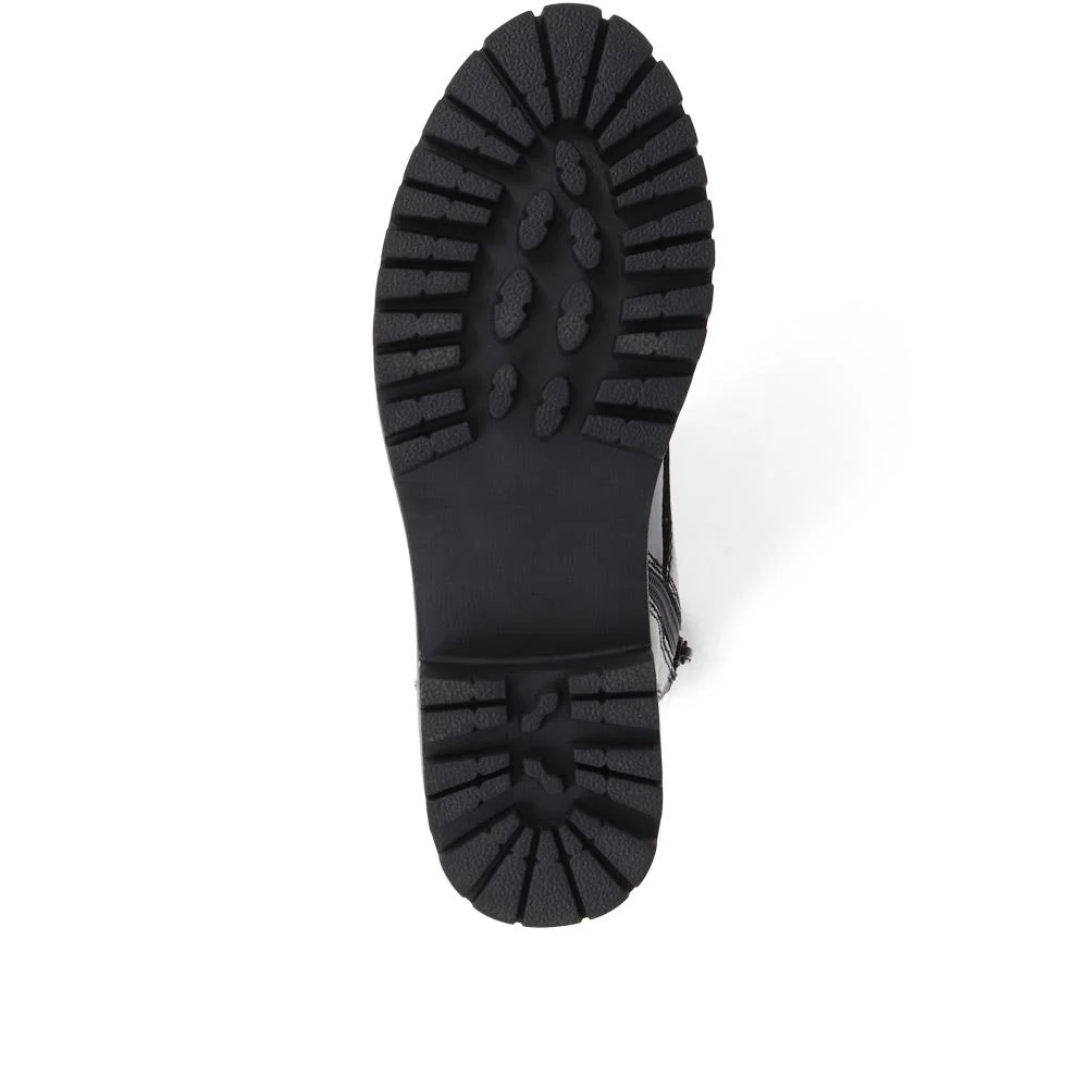 Lace-Up Chunky Ankle Boots - BELWBINS38043 / 324 156 - Black Patent - Image 4