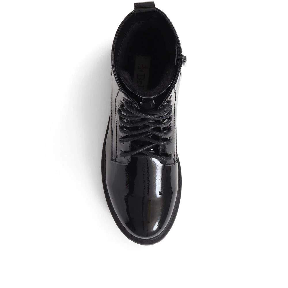 Lace-Up Chunky Ankle Boots - BELWBINS38043 / 324 156 - Black Patent - Image 5