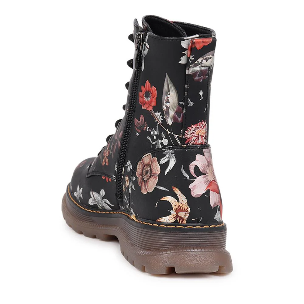Lace-Up Floral Boots - PINYI40011 / 326 033 - Black Floral - Image 3