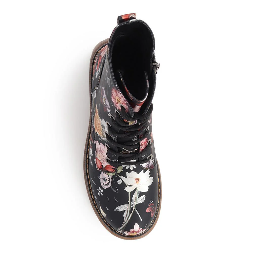 Lace-Up Floral Boots - PINYI40011 / 326 033 - Black Floral - Image 4