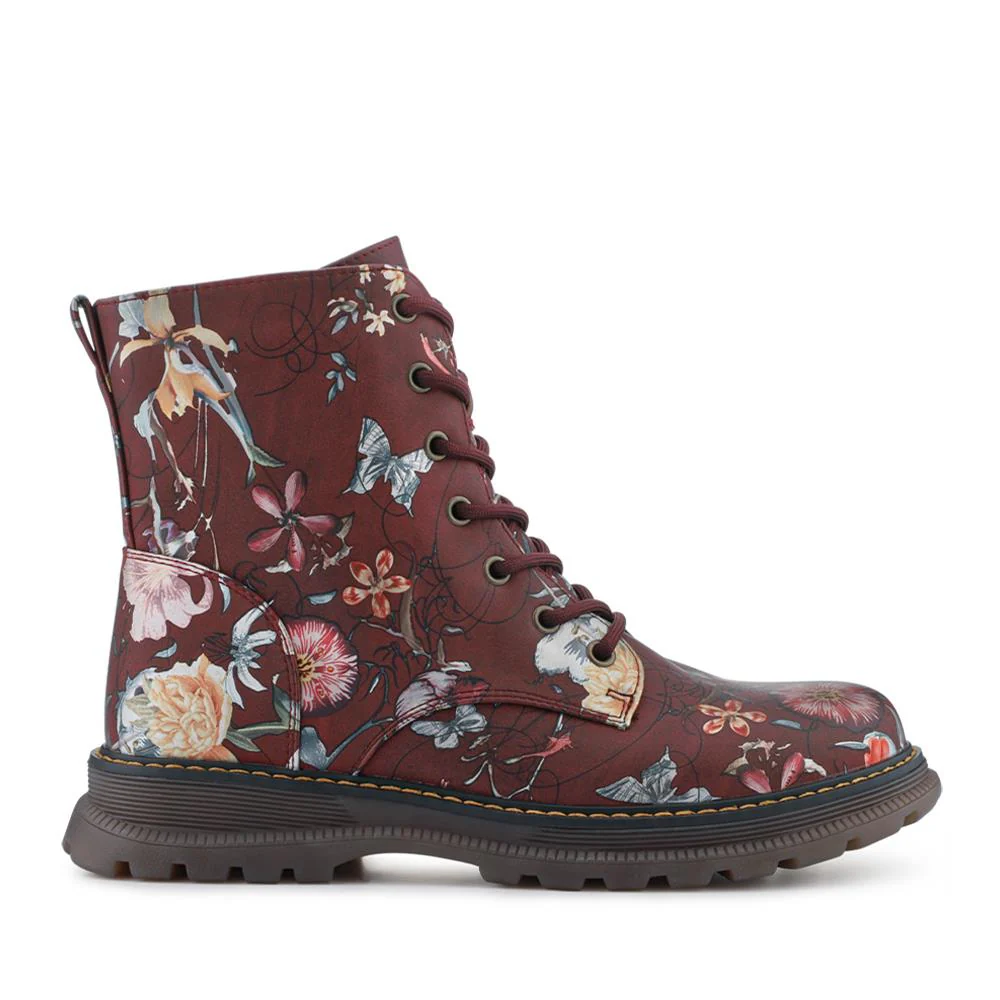 Lace-Up Floral Boots - PINYI40011 / 326 033 - Burgundy Floral - Image 2