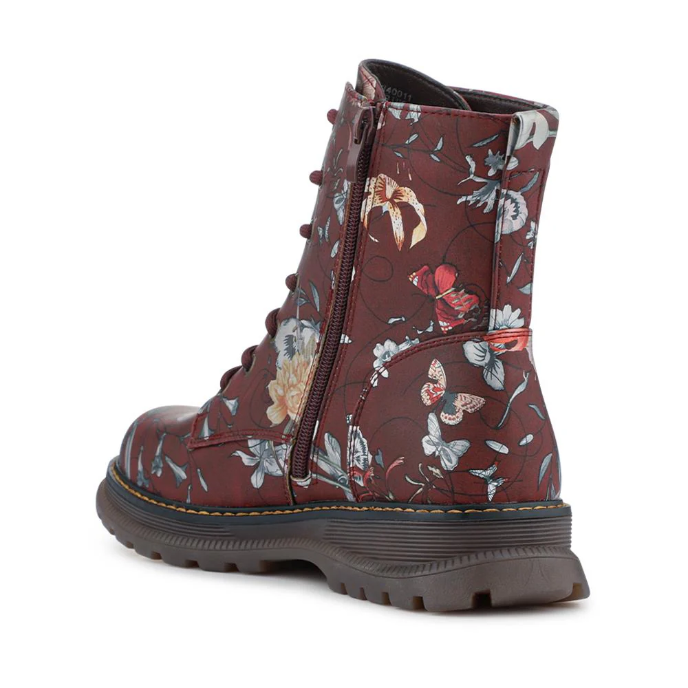 Lace-Up Floral Boots - PINYI40011 / 326 033 - Burgundy Floral - Image 3