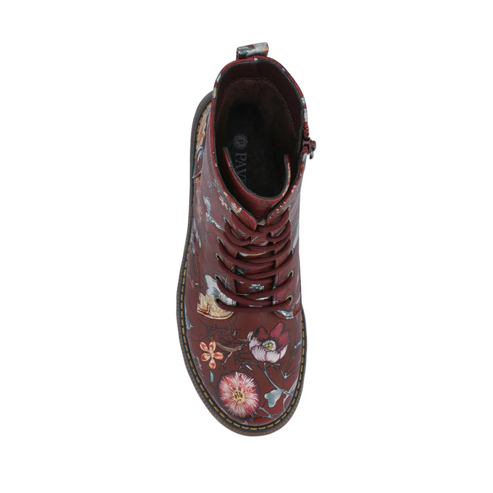 Lace-Up Floral Boots - PINYI40011 / 326 033 - Burgundy Floral - Image 4