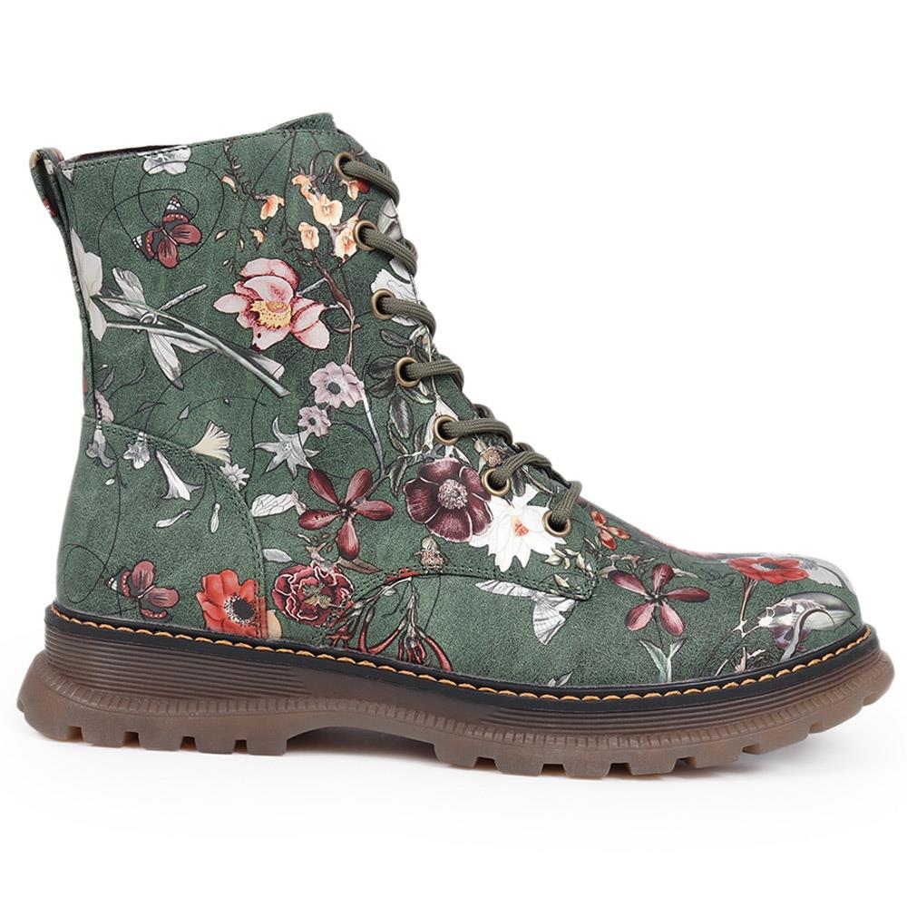Lace-Up Floral Boots - PINYI40011 / 326 033 - Green Floral - Image 3